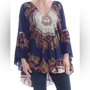 Free People Sunset Dreams Blue Printed Tunic Top Size XS